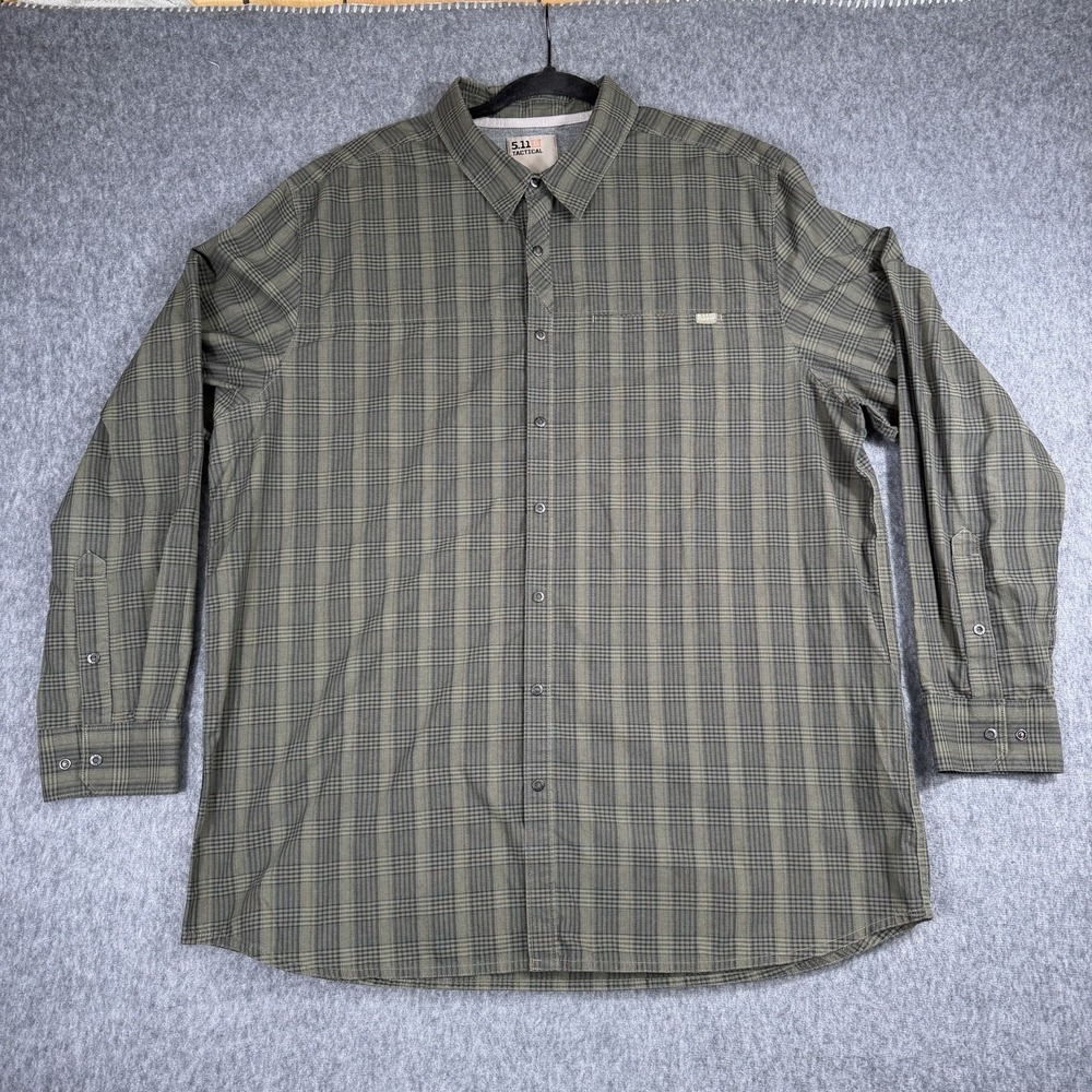 511 Tactical Shirt Mens XL Long Sleeve‎ Snap Button Green Plaid